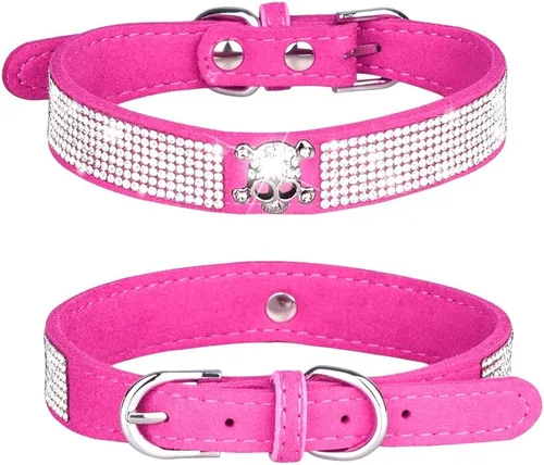 Miniatura 49 de Collar para perro con cristales de imitación, collar de piel sintética con brillantes para perro, gato y cachorro en color negro, tallas S M L XL