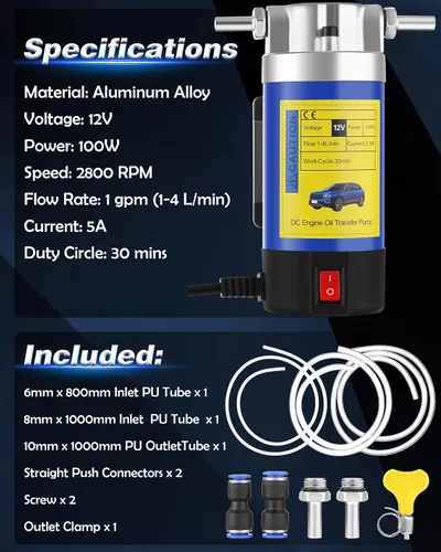 Miniatura 3 de Bomba extractora de aceite de motor de 12V 100W - Bomba eléctrica de transferencia de fluidos para aceite de motor, cambio de aceite de engranajes