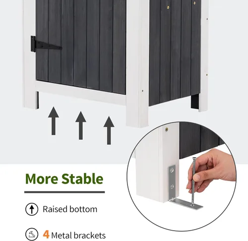 Miniatura 6 de Mcombo Gabinete de almacenamiento para exteriores, cobertizo de madera, organizador de cobertizo de jardín, casilleros de madera con madera de abeto