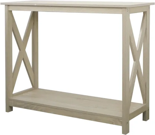 Miniatura 4 de Rainbow Sophia Mesa consola, moderna mesa de madera de granja para entrada/sofá con almacenamiento de 2 niveles, 39 pulgadas, roble blanco