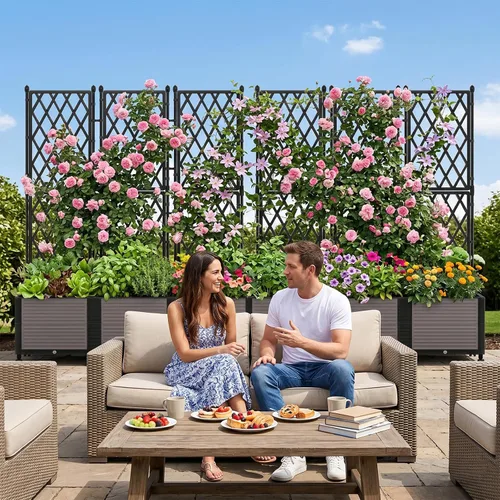 Miniatura 8 de DoCred Jardinera elevada de 63 pulgadas de alto con enrejado, maceta vertical para horticultura, jaula de tomate con ruedas para plantas trepadoras