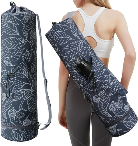 Miniatura 19 de sportsnew Bolsa para esterilla de yoga con bolsillo para botella de agua y bolsillo inferior para artículos mojados, bolsa de transporte para Beige