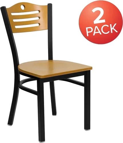 Miniatura 3 de Flash Furniture HERCULES Series - Silla de restaurante de metal con respaldo de listones negros, respaldo y asiento de madera natural Respaldo