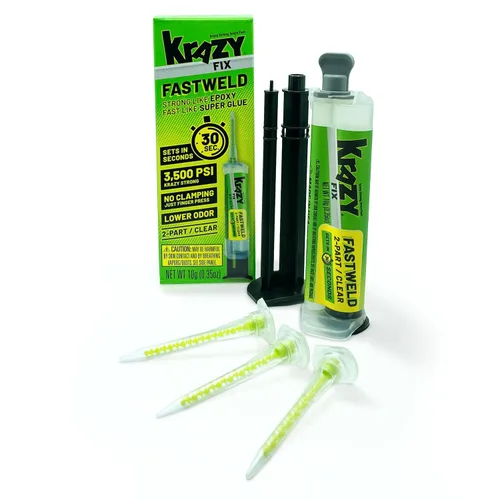 Miniatura 8 de Krazy Fix Fast Weld, pegamento epoxi transparente de 2 partes, unión permanente que fragua en 30 segundos, fuerte como epoxi, rápido como