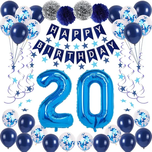 Miniatura 27 de Decoraciones de fiesta de cumpleaños azul número 12 para niños y niñas, suministros de globos de feliz cumpleaños 12 con pancarta de feliz Azul-a-31