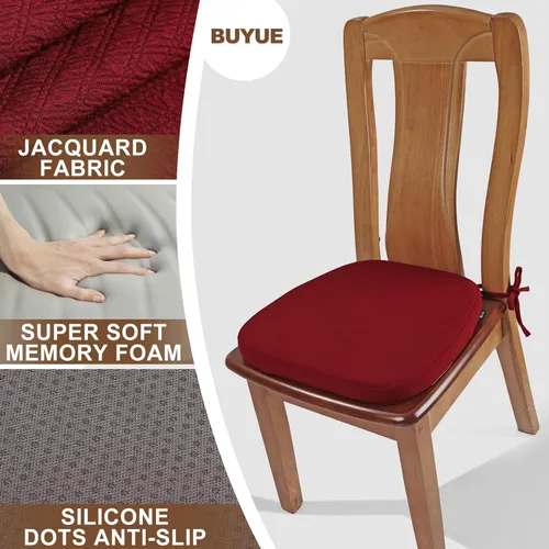 Miniatura 5 de BUYUE Cojines de Espuma Viscoelástica de Lujo para Sillas, Paquete de 6, Jacquard 16" en Forma de U, Cojines Cómodos para Sillas de Comedor, Borgoña