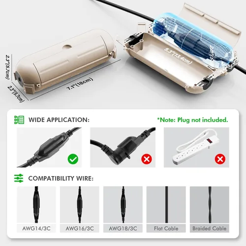 Miniatura 2 de RESTMO Paquete de 2 fundas compactas para cable de extensión para exteriores, caja impermeable IP44 y funda de seguridad, ideal para proteger