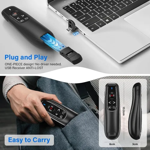 Miniatura 4 de 2 en 1 USB tipo C Presentación Clicker, Wireless Presentation Clicker PowerPoint Presenter Remote con control de volumen, PowerPoint Clicker