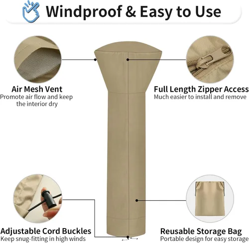 Miniatura 5 de Cubiertas impermeables para calentador de patio al aire libre OutdoorLines con cremallera y bolsa de almacenamiento, cubierta resistente al polvo