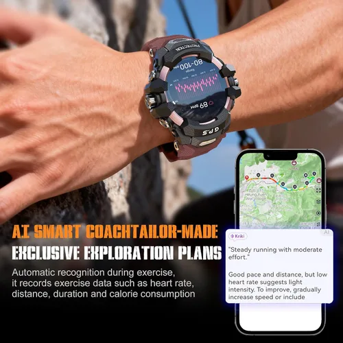 Miniatura 6 de Reloj inteligente GPS AI Q&A reproducción de música local, pista de movimiento GPS, silbato SOS, brújula, altitud, linterna LED dual, 25 días