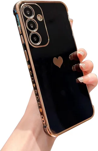 Miniatura 20 de phylla Funda de teléfono compatible con Samsung Galaxy A12 de 6.5 pulgadas, lindo corazón chapado en oro, elegante funda de lujo para mujer