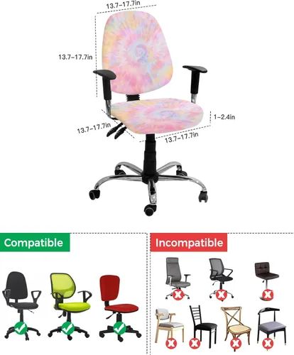 Miniatura 3 de Fundas coloridas para sillas de oficina de teñido anudado de 2 piezas, fundas elásticas para silla de computadora, fundas universales giratorias