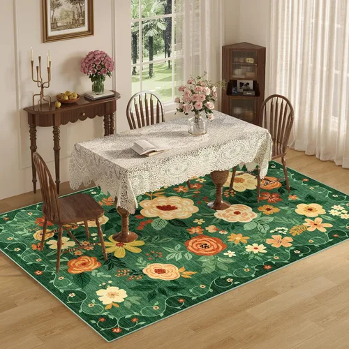 Miniatura 9 de DUKINO Alfombra de área de 6 x 9 pies, alfombra floral para sala de estar, ligera, antideslizante, lavable, alfombra de interior de pelo bajo