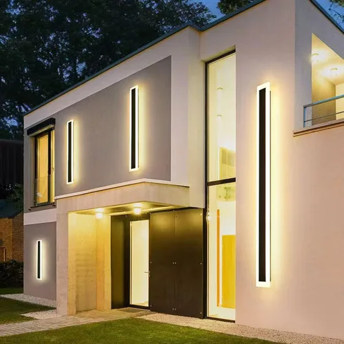 Paquete de 2 luces LED de pared para exteriores de 47.2 pulgadas de largo, 38 W, impermeable, IP65, blanco cálido, 120 V, lámpara LED de montaje en
