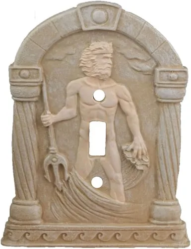 Poseidón Dios del Mar Cubierta de Interruptor de Luz Esculpida en 3D - Cubierta de Placa de Interruptor de Pared de Poliresina de Palanca Simple -