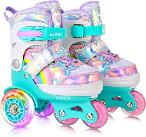 Miniatura 17 de SULIFEEL Rainbow Unicorn - Patines ajustables de 4 tamaños para niñas y niños de 3-5, 5-8, 6-12 años, patines para interiores y exteriores C Azul