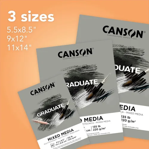 Miniatura 4 de Canson Graduate - Bloc de medios mixtos en tono gris, plegable, 11 x 14 pulgadas, 20 hojas Papel de artista para adultos y estudiantes, acuarelas