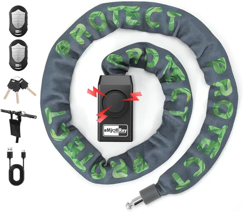 Candado de cadena para bicicleta con alarma E Scooter Lock alarma antirrobo 110dB 4ft seguridad resistente con cable USB C y 3 llaves para Verde