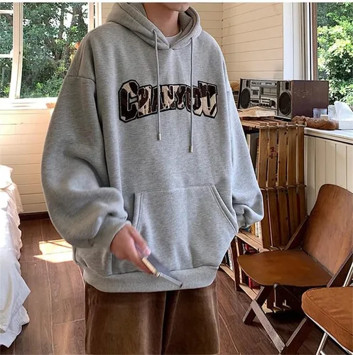 Miniatura 5 de Sudadera con capucha y cordón gráfico con estampado de letras para hombre, ropa moderna Emo Alt con bolsillos, trajes grunge