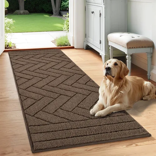 Miniatura 9 de Tindbea Tapete para perro para patas fangosas, absorbe la humedad, la suciedad, antideslizante, lavable, tapete de barro para perros, parte trasera