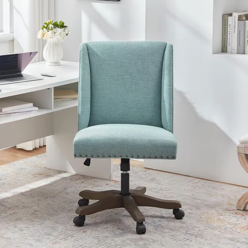 Miniatura 9 de Zihanhome Silla de oficina sin brazos con patas de madera, moderna y ajustable tapizada para oficina en casa, silla de escritorio sin brazos, silla