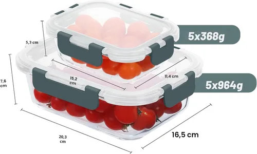 Miniatura 7 de KOMUEE - Paquete de 10 recipientes de vidrio para almacenamiento de alimentos, recipientes de preparación de comidas con tapas, loncheras de vidrio