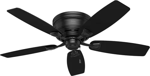 Hunter Ventilador de techo para exteriores o interiores de 48 pulgadas, sin luz, montaje de perfil bajo, ventilador de techo negro sin luz, para