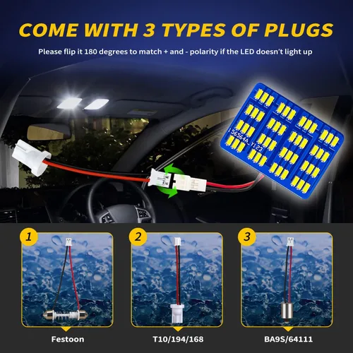 Miniatura 4 de AUXLIGHT Accesorios de luces LED para interior de automóvil con adaptadores de festoon 194 168 T10 / BA9S / DE3175 6418 211-2 578 Festoon