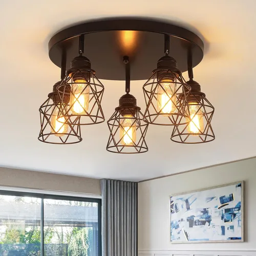 Miniatura 12 de Luminarias de techo para cocina de 4 luces con montaje al techo, lámpara de techo empotrada negra ajustable multidireccional, lámpara de jaula