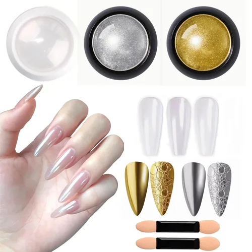 Miniatura 17 de Polvos holográficos de espejo para uñas, efecto cromado plateado, lentejuelas metálicas puras, pigmento cromado para uñas de gel UV, para decoración