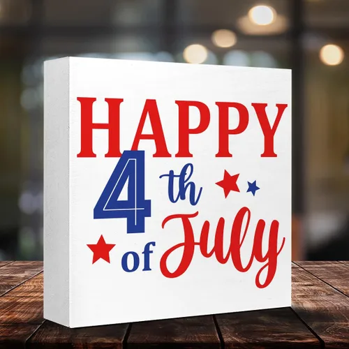 Miniatura 4 de LVQHI Decoración de madera con texto en inglés «Happy 4th of July Independence Day», letrero patriótico de madera para el hogar, dormitorio