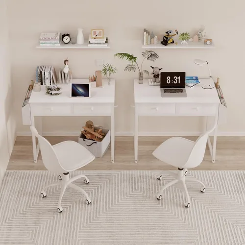 Miniatura 6 de Lufeiya - Escritorio pequeño blanco para niños con cajones para dormitorio, escritorio de 32 pulgadas para oficina en casa con cajón