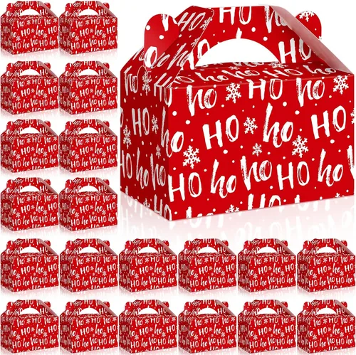 Miniatura 10 de Cholemy 50 piezas de cajas de regalo de Navidad con asa, cajas de diseño rojo y blanco, cajas de galletas y dulces de Navidad, cajas de papel