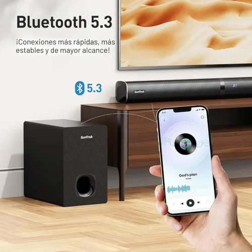 Miniatura 7 de Barra de sonido con subwoofer para TV, sistema de altavoces Bluetooth 5.3 con 2 micrófonos inalámbricos de karaoke, audio de sonido envolvente