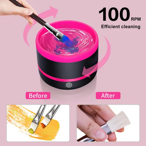 Miniatura 2 de YAGHVEO® Herramienta limpiadora de pinceles de pintura eléctrica, enjuague de pinceles de silicona, limpiador de pinceles de copa de giro Rojo