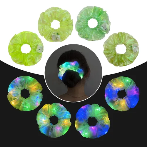 4 bandas elásticas para el cabello con luz LED, color verde del día de San Patricio, para mujeres y niñas, suministros de fiesta que brillan en la