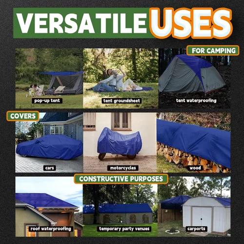 Miniatura 8 de RAINDEWAY Tarps - Lona impermeable de color azul de 4 x 16 pies de grosor, resistente a desgarros, multiusos, para techo, campamento, automóvil