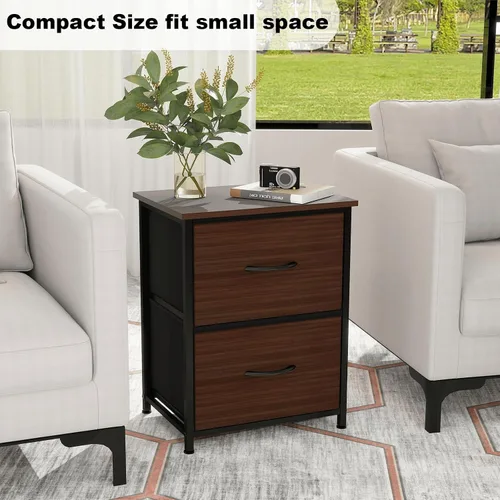 Miniatura 4 de LubanNese Mesita de noche con 2 cajones de tela, mesita de noche pequeña para habitación de los niños, mesa auxiliar con parte superior de madera