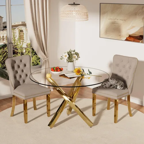 Miniatura 42 de Juego de mesa de comedor redonda de cristal moderno de mediados de siglo para 4, juego de vajilla circular de lujo plateado de 5 piezas, juego