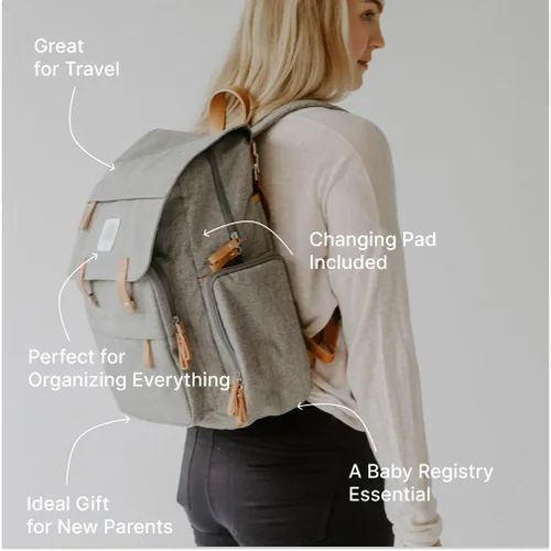Miniatura 5 de Parker Baby Co. Mochila para pañales - Bolsa de pañales grande con bolsillos aislados, correas para cochecito y cambiador - Bolsa Birch - Gris