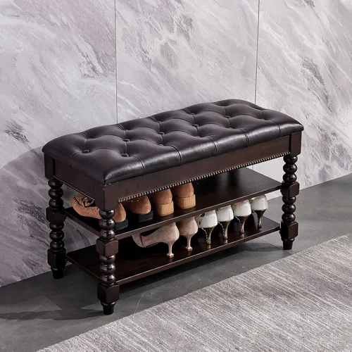 Miniatura 9 de Banco de almacenamiento de zapatos con cojín, banco de entrada con banco de almacenamiento de madera maciza para zapatos, ideal para entrada, sala