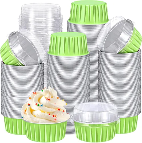 Miniatura 33 de Gejoy 400 Piezas Moldes de Papel de Aluminio para Hornear con Tapas 5 oz Moldes Desechables Ramekins Mini Moldes para Pasteles Crème Brûlée Moldes