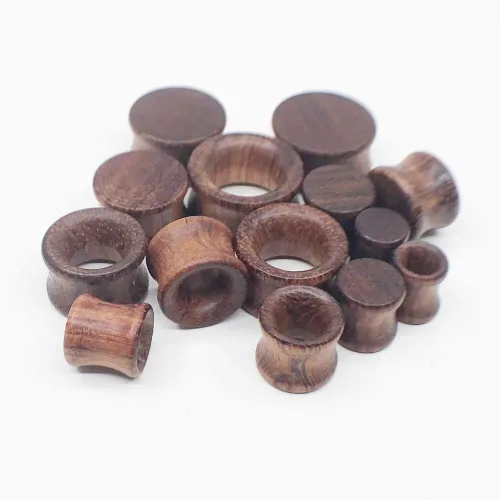 Miniatura 3 de Piercingpops 2 pares de tapones para los oídos de madera natural marrón con doble expansor de calibre de oreja estirado piercing corporal joyería