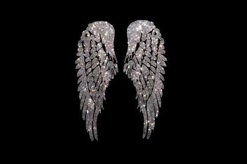 Rhinestop - Alas de ángel de cristal transparente con diamantes de imitación, diseño de transferencia de calor, parche para planchar, diseños de