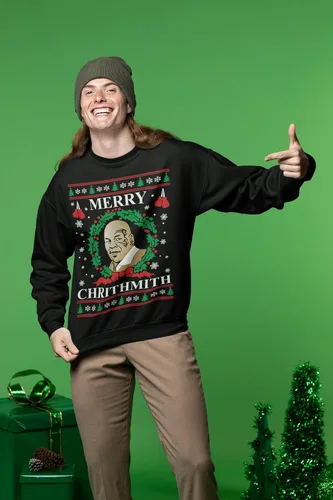 Miniatura 6 de Wild Bobby Merry Chrithmith Mike Tyson Ugly Christmas Sweater - Sudadera unisex con cuello redondo