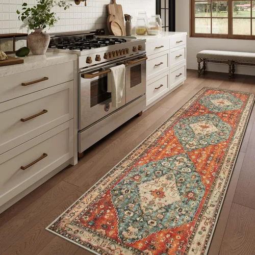 Miniatura 58 de Lahome Alfombra tribal bohemia de 2 x 3 pies, alfombra verde pequeña para entrada, suave, antideslizante, lavable, alfombra de baño bohemia de pelo