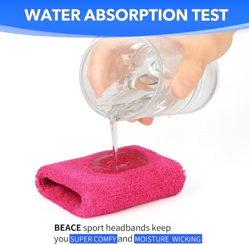 Miniatura 3 de BEACE Bandas para el sudor - Muñequeras deportivas para hombres y mujeres - Absorción de humedad, tela de rizo de algodón atlética para tenis