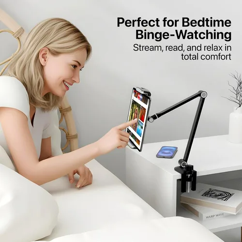 Miniatura 6 de Soporte para tableta, soporte de escritorio ajustable para iPad con base giratoria de 360° para dispositivos de 6.3 a 16 pulgadas, soporte de brazo