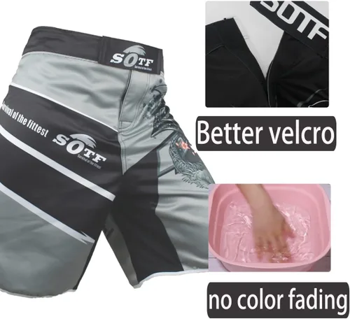 Miniatura 4 de pantalones cortos deportivos gris Muay Thai Boxeo troncos MMA para hombre