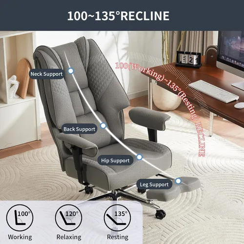 Miniatura 5 de EXCEBET Silla de oficina grande y alta de 400 libras de ancho, silla de oficina ejecutiva de cuero con respaldo alto con reposapiés, sillas Malla